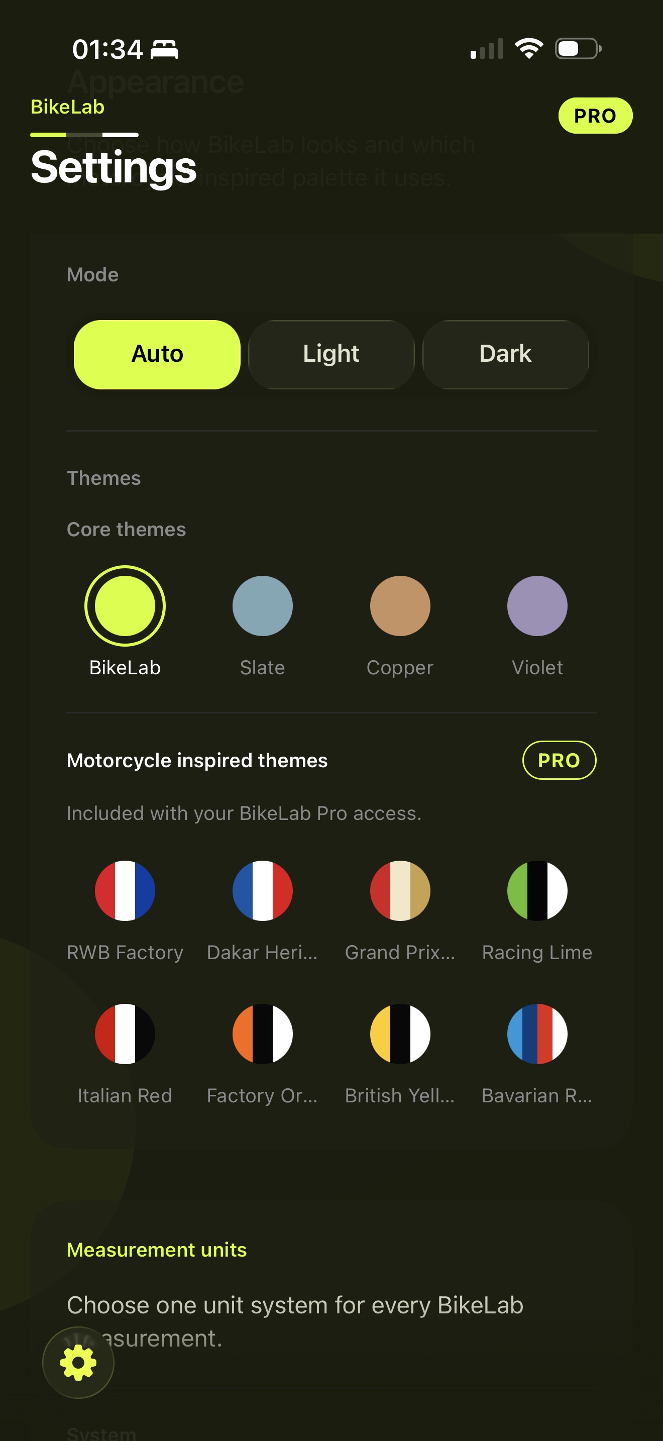 BikeLab motorcycle-inspired theme selector