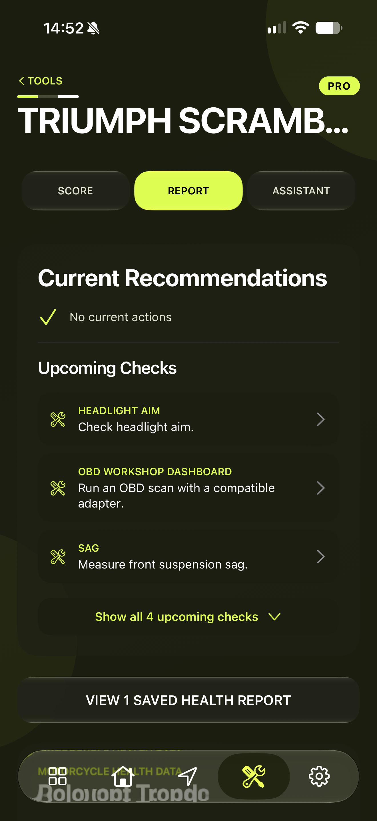 BikeLab Motorcycle Health recommendations
